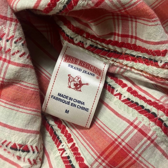 True Religion Plaid Western Snap Button Shirt Womens M Blue Brown Long Sleeve - Picture 7 of 12